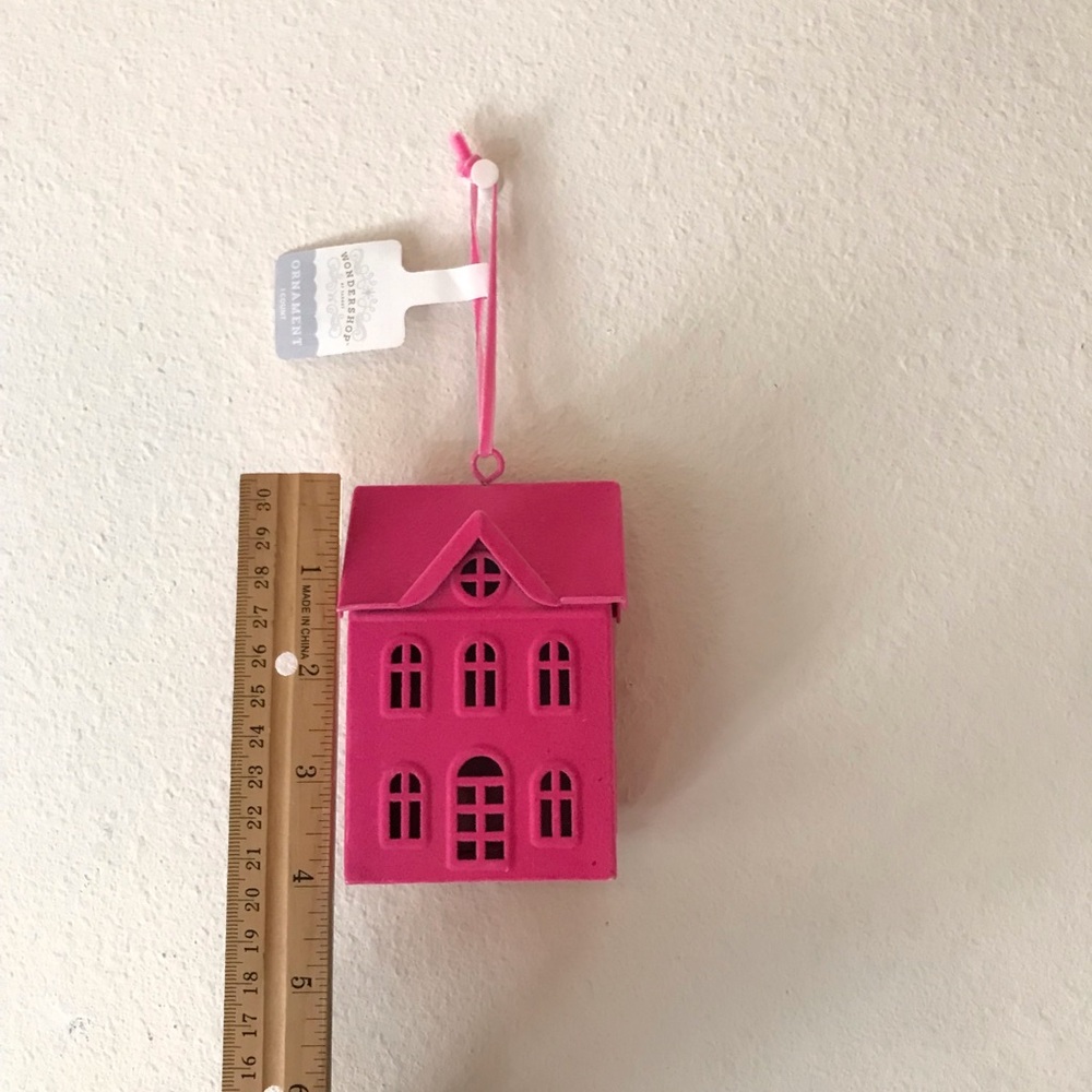 NWT Wondershop Hot Pink Townhouse Cottage Flocked Christmas Ornament - Picture 5 of 6